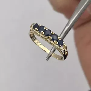 Vintage 14k Gelbgold Damen 5 Steine rund blau Saphir Band Größe 7 - Bild 1 von 6