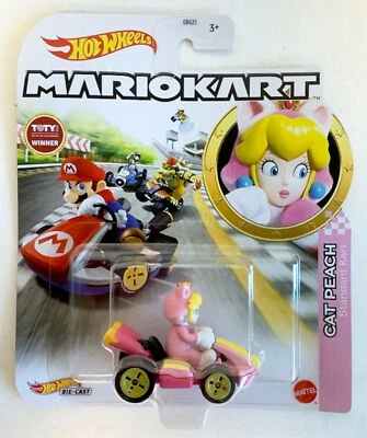 NEW Mattel GRN13 Hot Wheels 1:64 Mario Kart CAT PEACH Standard Kart DieCast Car - Image 1 of 3