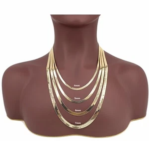 Gelbe 14K flache Fischgrät Kette 4mm bis 7mm Halskette vergoldet - Bild 1 von 10