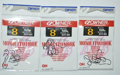 3 packs owner bass drop shot wacky minnow mosquito nose hook 5177-031 size 8 - Image 1 of 2