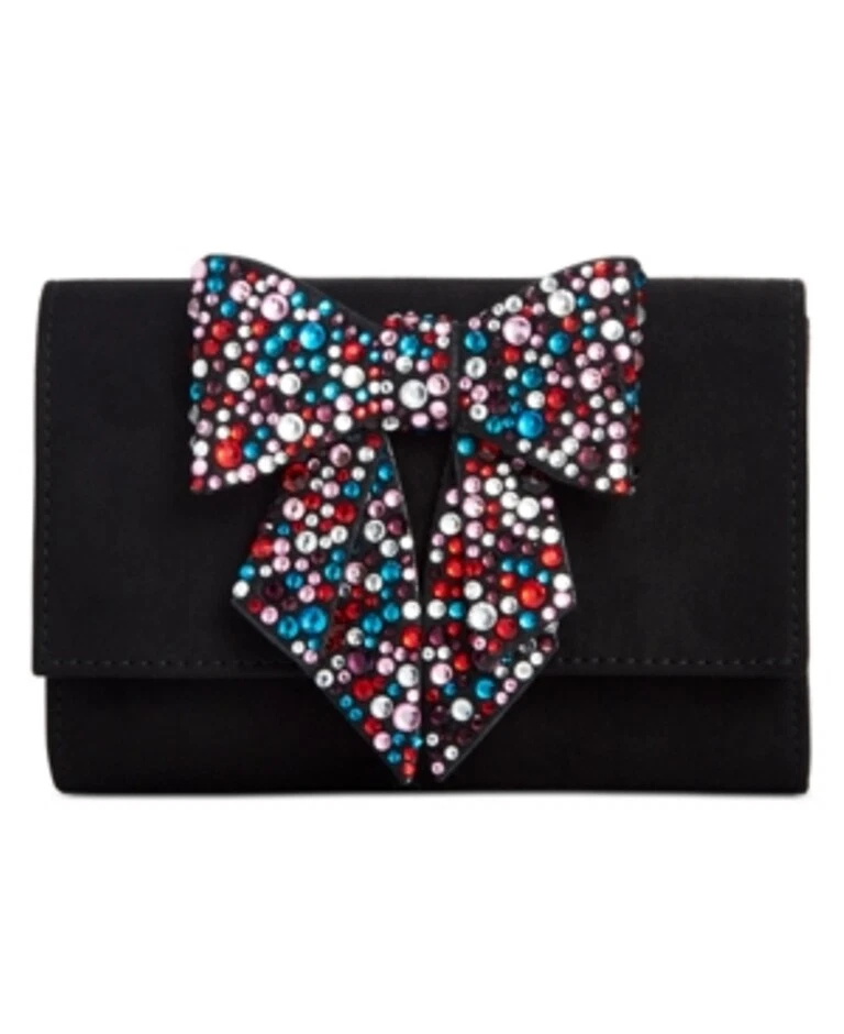 Inc International Concepts Maraa Rhinestone Bow Clutch Handbag Black