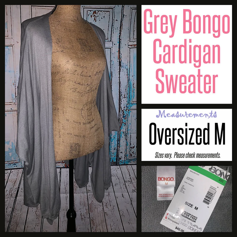 Cardigã xale suéter cinza bongo tamanho grande médio M - Imagem 1 de 1