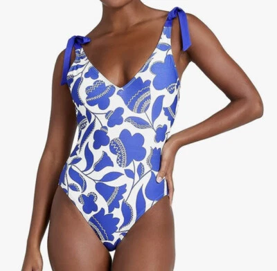 Новый с Ярлыками Kate Spade зигзагообразный плеча галстук-бабочка v-образным вырезом цельный Blueberry размер XS - Изображение 1 из 2