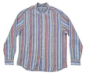 J. Mclaughlin Men's XL Long Sleeve Button Up Multi Color Striped Linen Shirt 