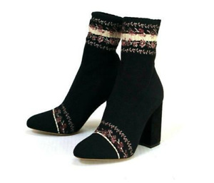 NEW Tabitha Simmons Black Embroidered Stretch Sock Booties Size 39.5 EU/9 US