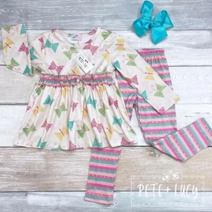 Pete And Lucy Pink Aqua Flowers Butterfly Fun Pant Set brand new 0-6 months - Picture 1 of 1