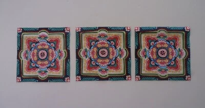 Fabric 3 Cut Squares, Panels - Floral Design - Multi Colors - Sew Quilt Crafts - Image 1 of 4