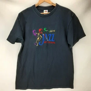 Vintage 1990er New Orleans Jazz bestickt schwarz FOTL schwer T-Shirt Herren L - Bild 1 von 4