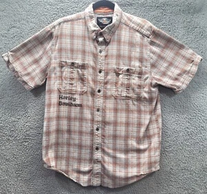 Camisa grande Harley Davidson para hombre naranja a cuadros con botones manga corta - Imagen 1 de 8