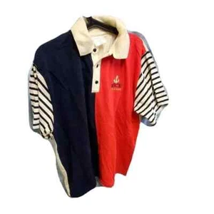 Transit Size M Mens Polo Shirt Top Nice Cote D'Azur Red Blue Color Block Striped - Picture 1 of 10