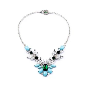 New Women Vintage Green Blue Rhinestone Acrylic Collar Bib Necklace Chain Choker - Picture 1 of 3