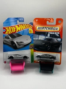 Hot Wheels Tesla Roadster - Silver 162/250 & Matchbox Tesla lot of 2 cars - Picture 1 of 2