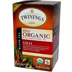 Twinings of London Organic and Fair Trade Certified Chai Tea Bags, 20 Count 