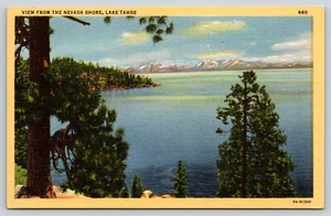 Vista de postal desde la costa de Nevada Lake Tahoe lino - Imagen 1 de 2