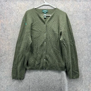 Lauren Ralph Lauren Sweater Women XL Olive Green Cable Knit Wool Cardigan Cozy - Picture 1 of 12
