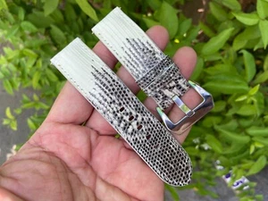 26mm 24mm 23 22mm 21mm 20mm 19 18 16 white Black Lizard Leather Watch Strap Band - Picture 1 of 11