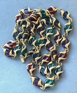 Vintage SWAROVSKI Multi-color Gripoix Glass Crystal Caged Wrap 36" Necklace Swan - Picture 1 of 7