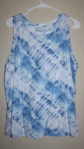 Women's TIME & TRU Tank Top, Blue & White Tie Dye Stripe, Size XXL - Picture 1 of 4