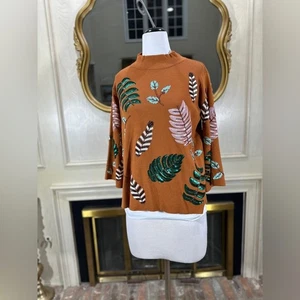 Schicksal Pailletten Blätter Pullover rostbraun Stehkragen Pullover Neu mit Etikett Größe Small - Bild 1 von 12