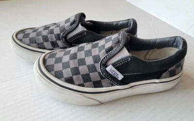 VANS Kids US 12 Checkered Slip On Skater Shoes Sneakers Canvas Black Gray - Image 1 of 4
