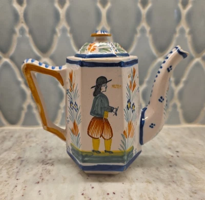 Henriot Quimper Pottery Coffee Pot Pitcher With Lid France - Image 1 of 4