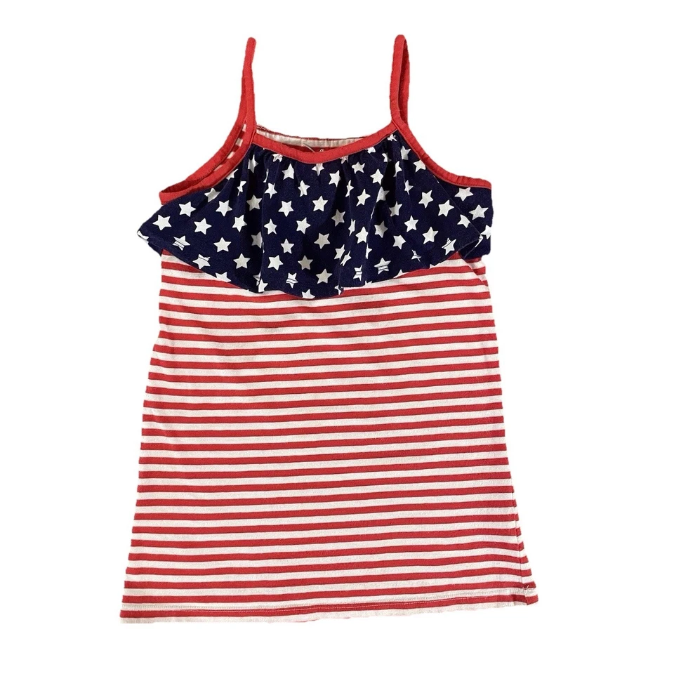 Camiseta sin mangas Jumping Beans correas patrióticas de espagueti algodón ligeramente usada niñas talla 7 Foto 1 de 4