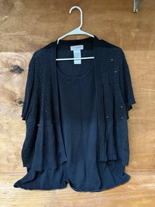 Plus 3X black sweater set, knit tank, crocheted attached jacket. Sag Harbor - Picture 1 of 3