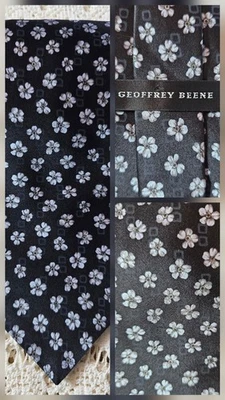 Geoffrey Beene Men's Tie Black Gray 100% Silk Floral Necktie USA Business - Image 1 of 4
