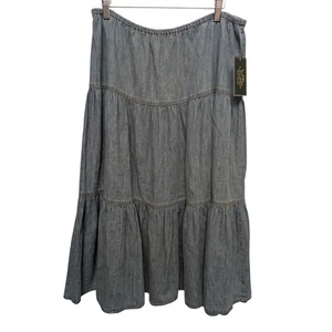 LAUREN Ralph Lauren Tiered Chambray Peasant Skirt Beach Wash Lightweight Cotton - Picture 1 of 5
