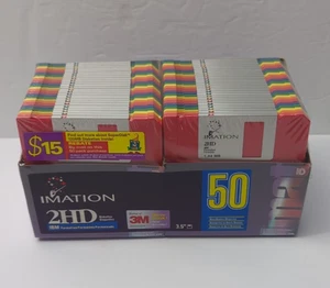 NEW 50 Factory Sealed Imation 2HD IBM 3.5" Double Sided High Density Disks NOS - Afbeelding 1 van 11