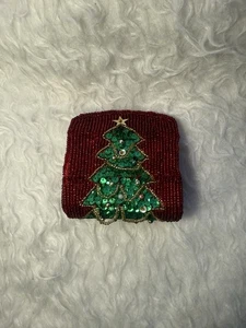 Vintage Victory Beaded Christmas Tree Lipstick Case Sequin With Mirror - Picture 1 of 5