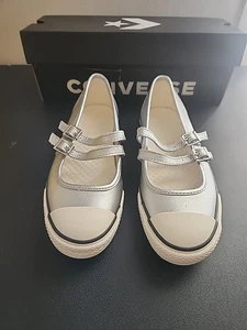Converse Dainty Mary Jane Slip Strap Shoes Womens Silver Metallic Leather In Box - Picture 1 of 5