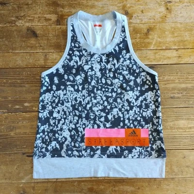 Stella McCartney Adidas Top Womens Small Gray Pink Graphic Tank Climalite Sport - Image 1 of 4
