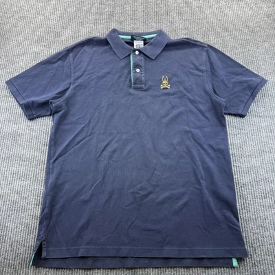 Camisa Polo Psycho Bunny Hombres Mediana Azul Marino Algodón Pima Calavera Conejito Logo Bordado Foto 1 de 4