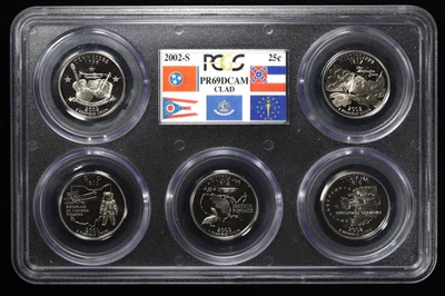 Set of 5 2002-S TN MS OH LA IN Statehood Proof Quarters PCGS PR69 DCAM - Image 1 of 2