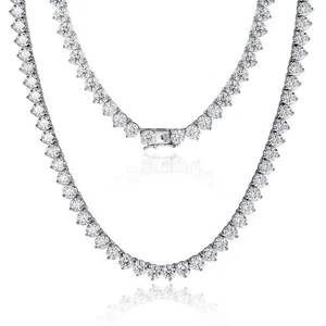 3-5mm D Color Round Moissanite Tennis Necklace Women Chain 925 Sterling Silver - Picture 1 of 16