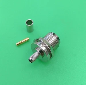 (1 SET) N Female Bulkhead Crimp RG58 RG142 LMR195 Connector - USA Seller - Picture 1 of 3
