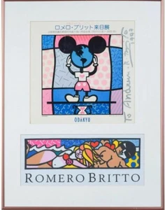 Romero Britto, "Mickey's World" & Fabric; Hand Signed/Dated; Matted & Framed  - Picture 1 of 8