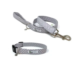 Cuello de lunares grises para perro y juego opcional de plomo a juego - Imagen 1 de 6