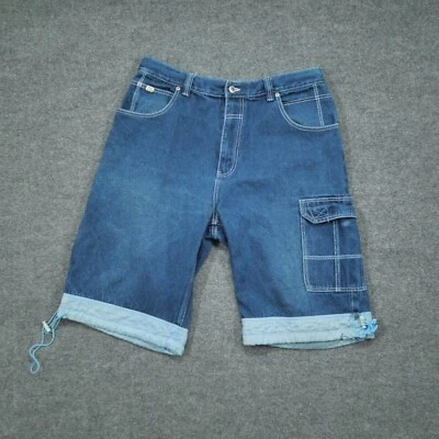 复古 Muka 牛仔短裤男式 40 牛仔蓝色街头服饰嘻哈成人 Y2K — 第 1/4 张图片