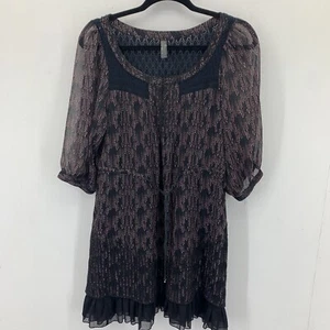 Free People Womens Small Dress Chiffon Crochet 3/4 Sleeve Boho Party - Picture 1 of 13