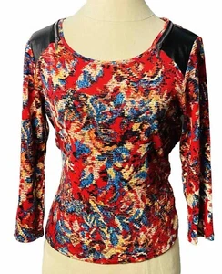 rafaella Women’s Petite tops With Faux Leather Cap Sleeve Size PS - Picture 1 of 4