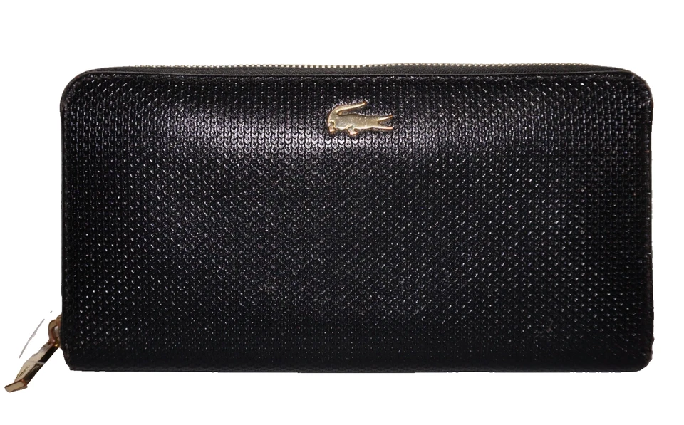 Бумажник LACOSTE темно-синий черный текстурированная кожа на молнии вокруг 4x8 - Изображение 1 из 4