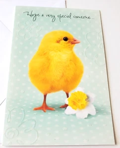 Tarjeta de Pascua brillante linda chica con narciso tener una Pascua muy feliz - Imagen 1 de 3