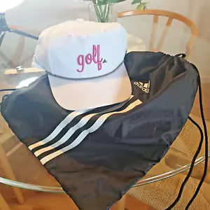 Adidas White Golf Cap With Pink Embroidery Word Golf New With Tags Plus Gym Sack - Picture 1 of 11