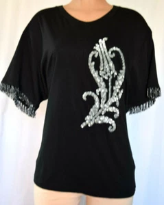 SACHIN & BABI SILVER SEQUIN/FRINGE ROUND NECK SHORT SLEEVES T-SHIRT TOP SZ XL - Picture 1 of 10