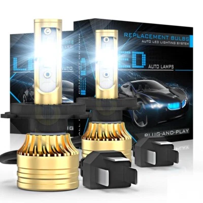 9003 H4 LED Headlight Bulbs Kit 10000W 1000000LM Hi/Lo Beam Super Bright White Foto 1 de 4