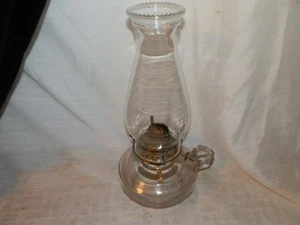Vintage,Glass,Clear,Kerosene/Lamp Oil,Brass Burner,12" Finger Hurricane Lamp - Picture 1 of 5