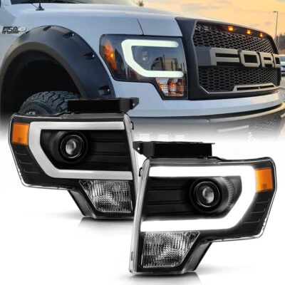 NEW Black 2009-2014 Ford F150 Raptor LED Tube DRL Projector Headlights Headlamps - Bild 1 von 4
