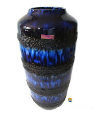 Beautiful SCHEURICH Keramik WGP black FAT LAVA & blue glossy floor vase 60´s